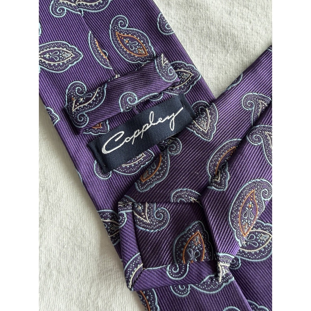 Coppley Purple Repp Paisley Woven Jacquard 100% Silk Tie Necktie Designer Luxury